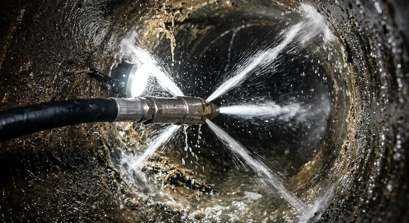 High-pressure hydro jetting nozzle cleaning sewer pipe for Storm Drain Cleaning in Oak View